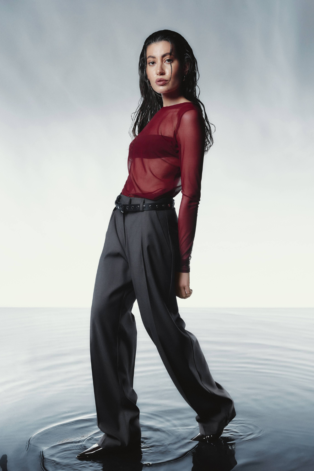 Malla de manga larga burdeos