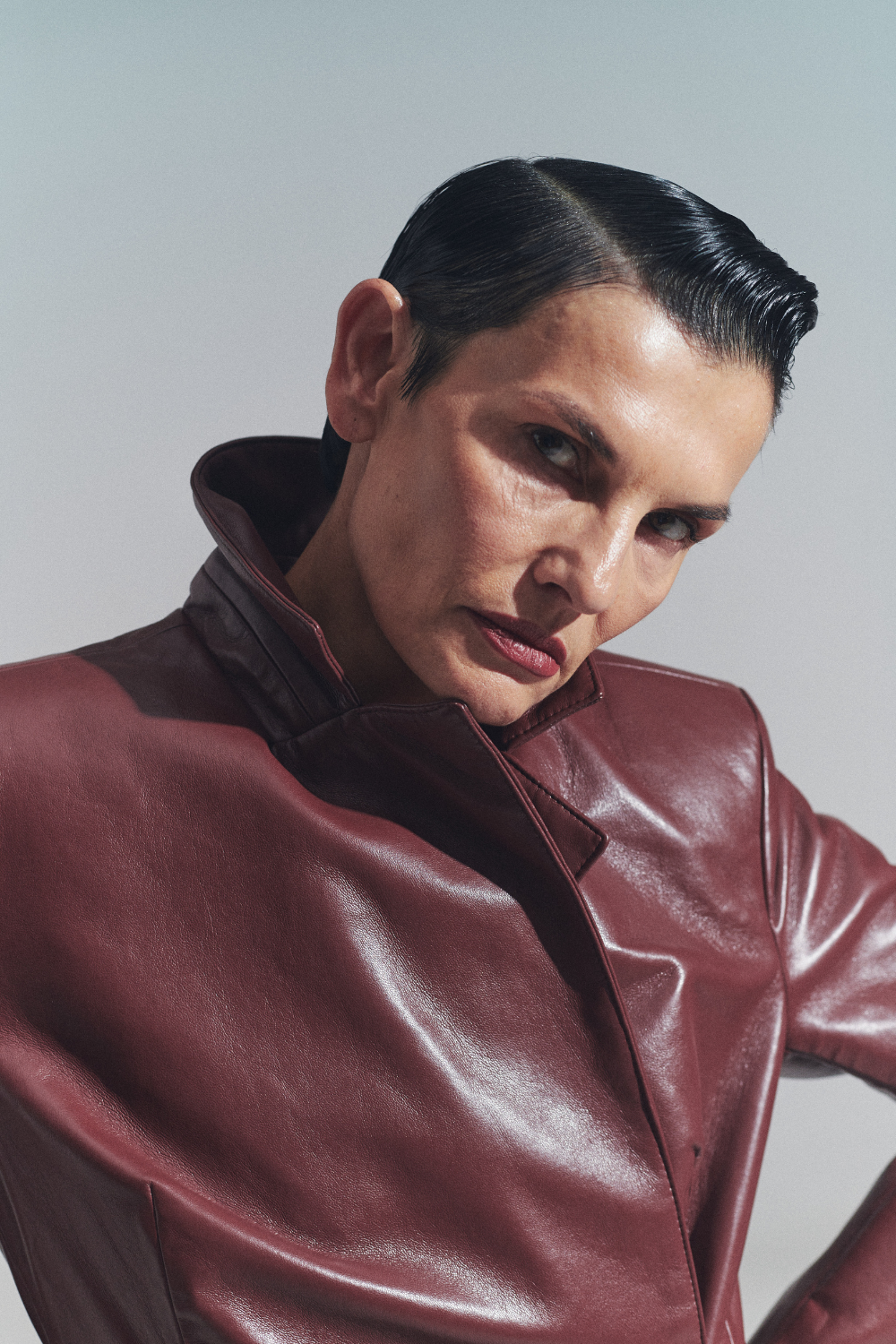 Burgundy jacket made of eco-leather