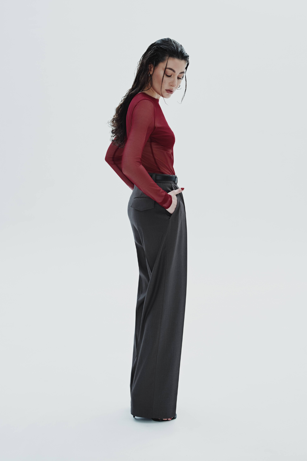 Burgundy longsleeve mesh