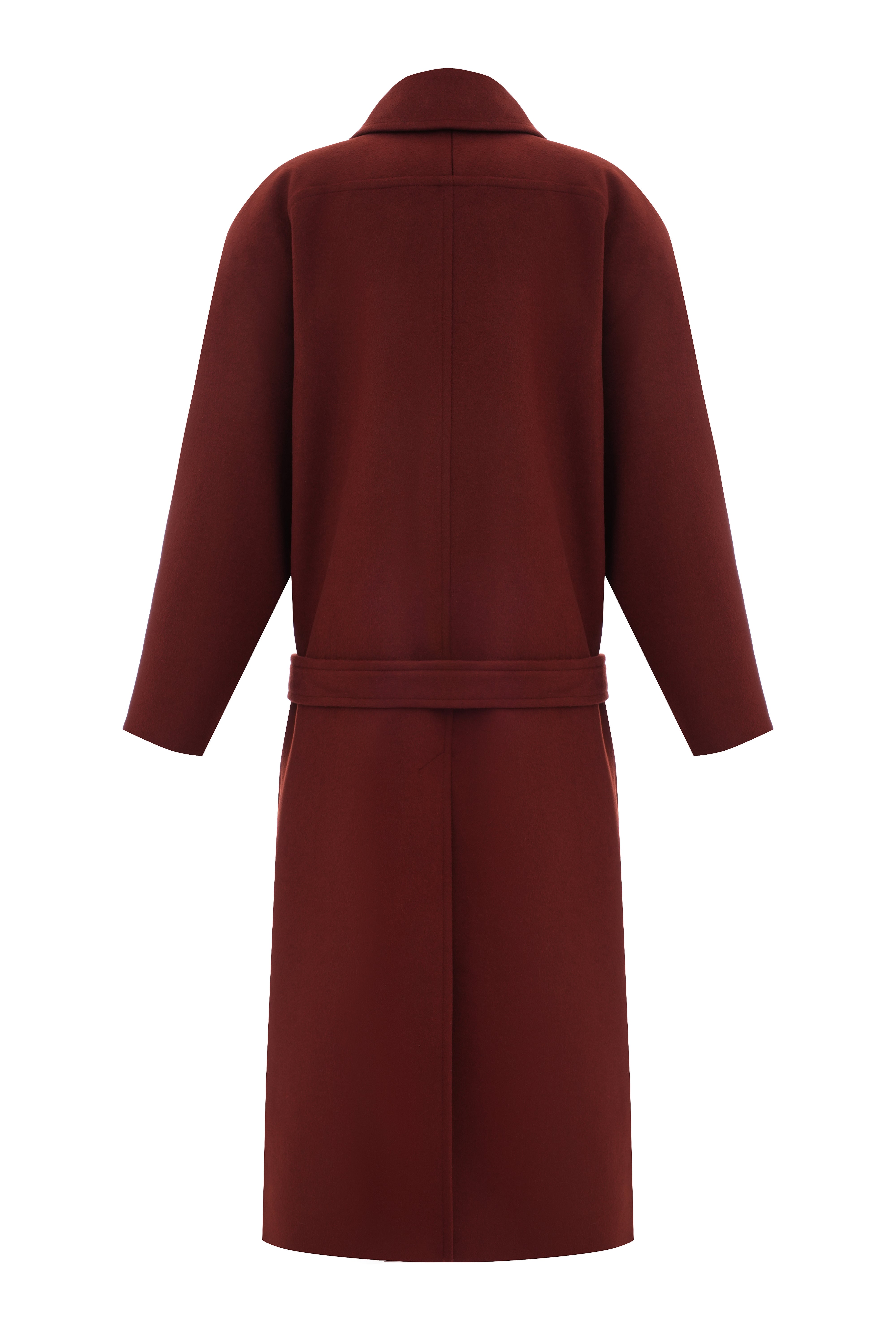 Бордово-коричневе пальто із заниженою талією