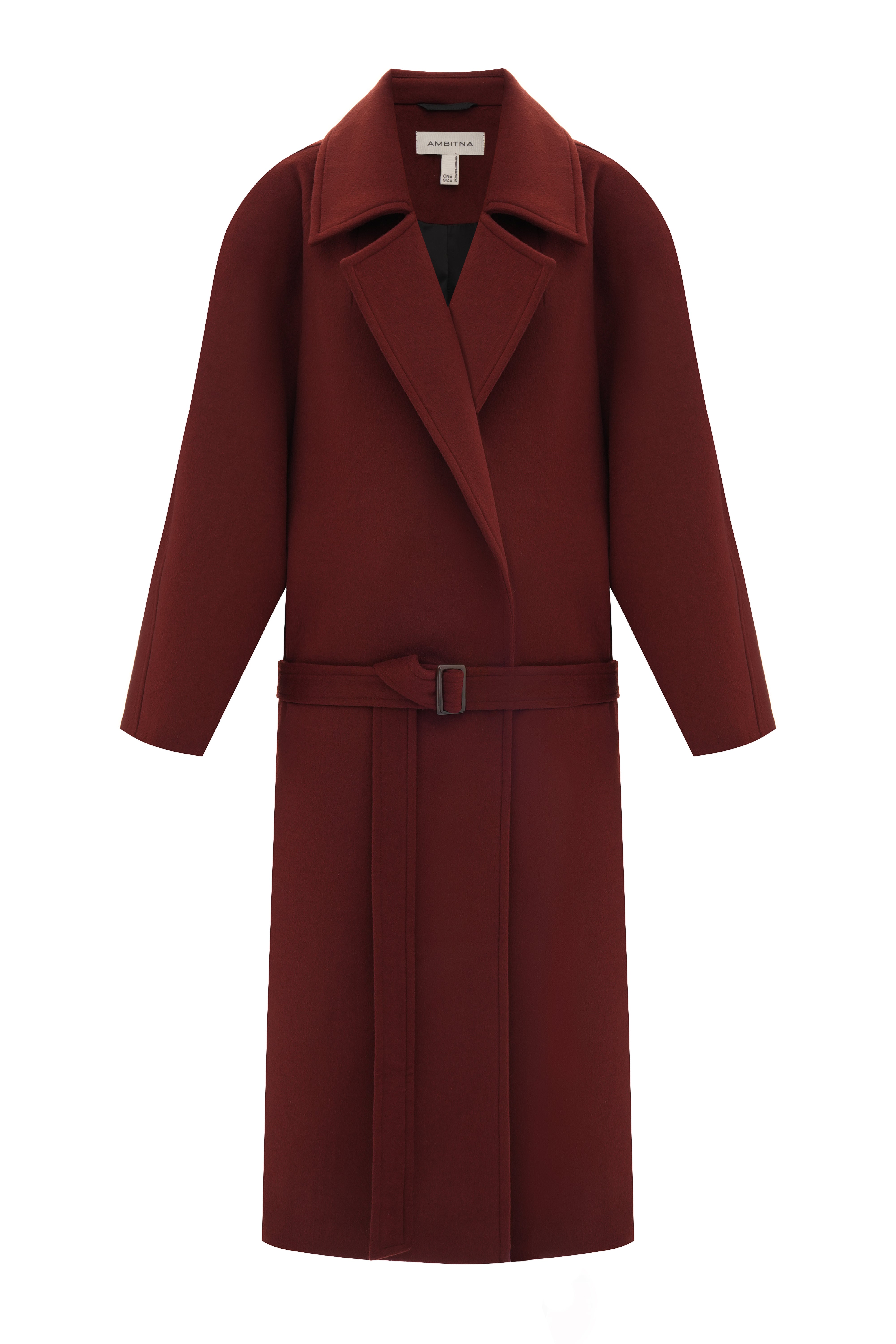 Бордово-коричневе пальто із заниженою талією