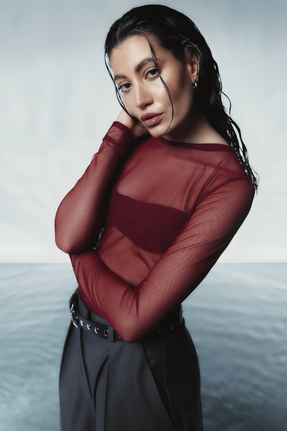 Malla de manga larga burdeos