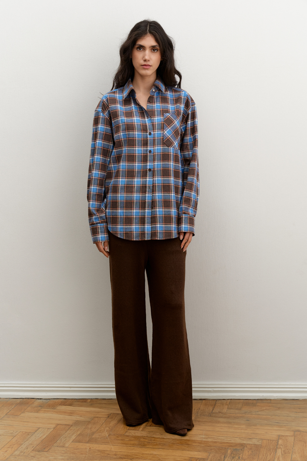 БЛАКИТНО-КОРИЧНЕВА фланелева сорочка Oversize