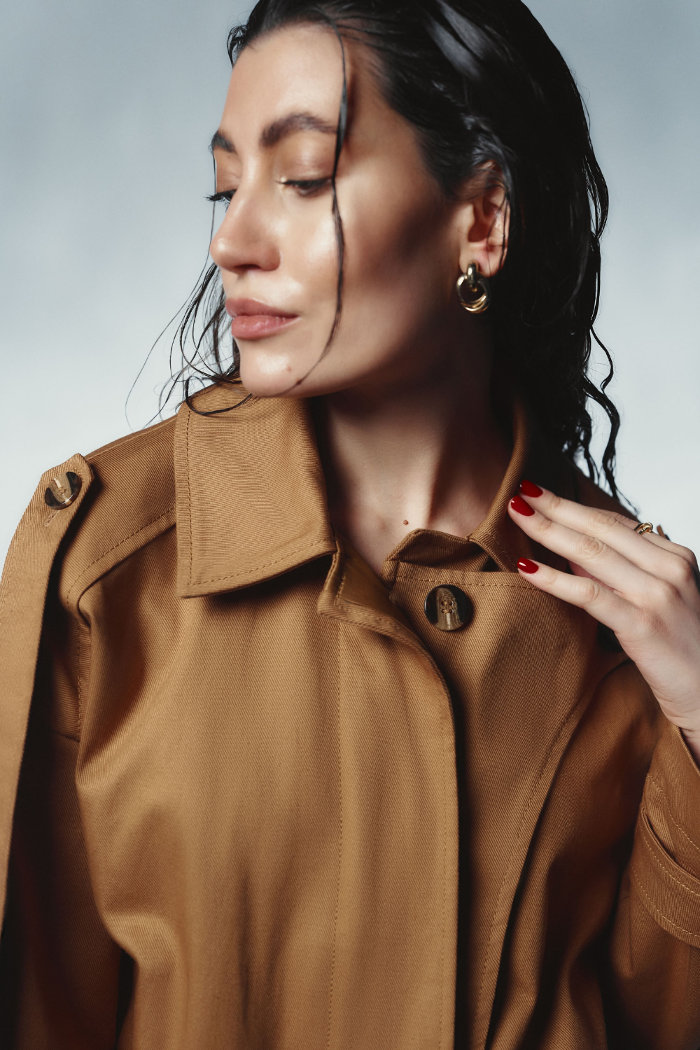 The trench coat is brown