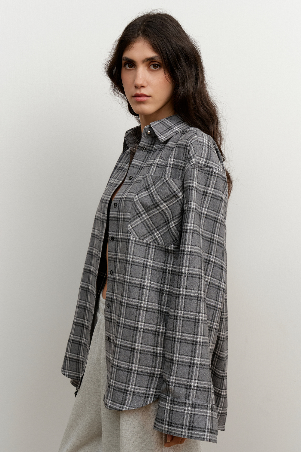Сіра фланелева сорочка Oversize