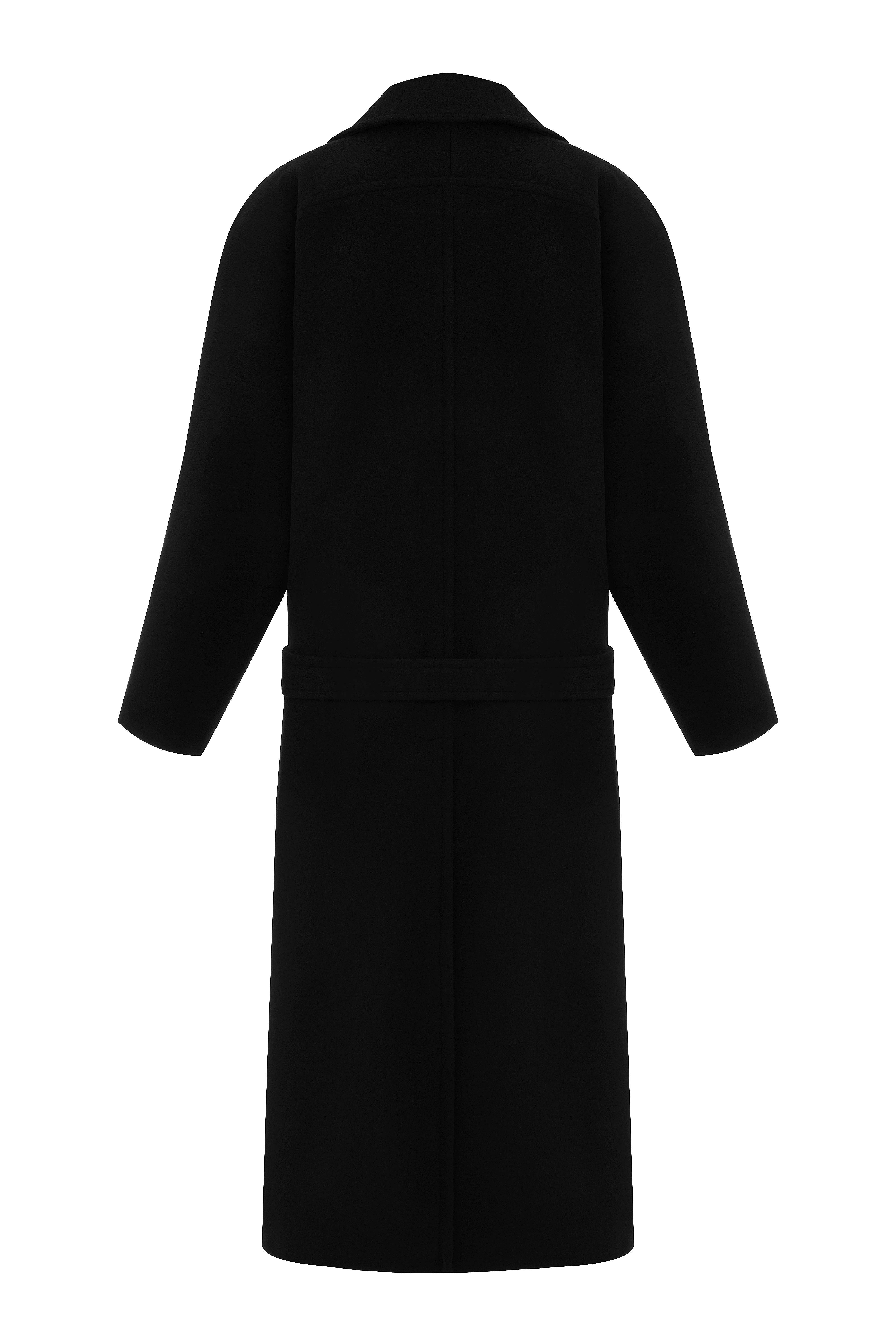 Чорне подовжене пальто із заниженою талією