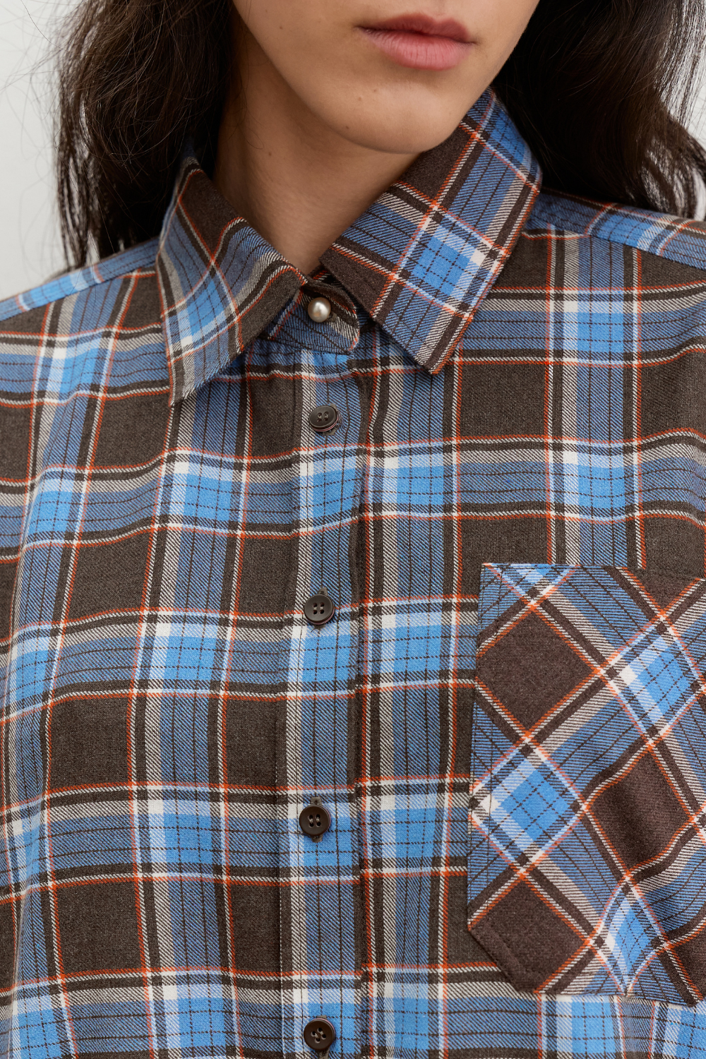 БЛАКИТНО-КОРИЧНЕВА фланелева сорочка Oversize