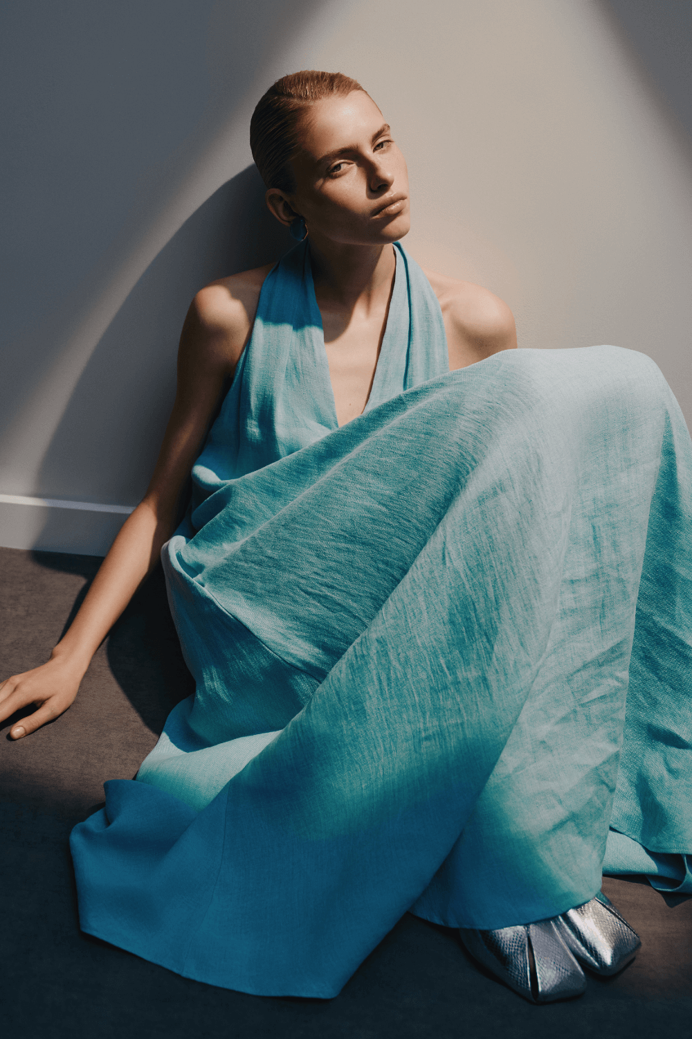 Turquoise linen sundress