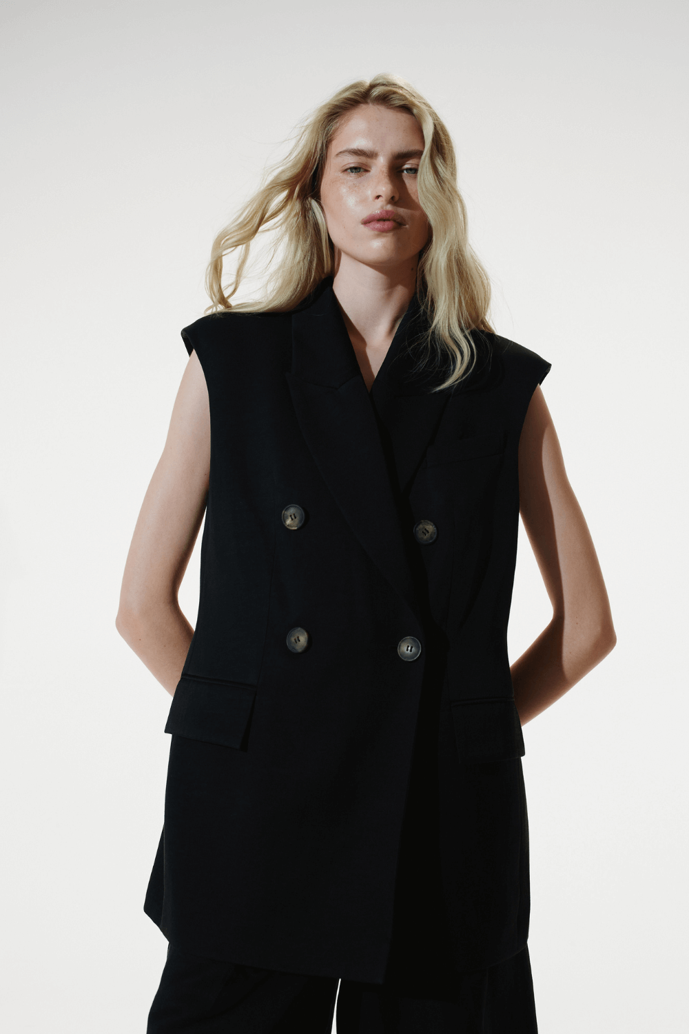 Black linen vest