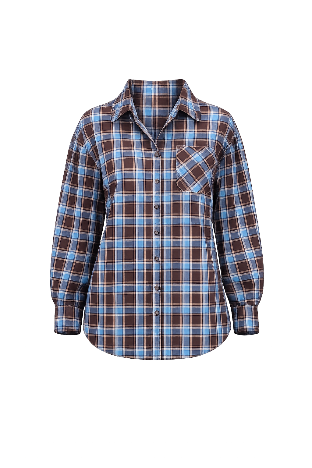 БЛАКИТНО-КОРИЧНЕВА фланелева сорочка Oversize