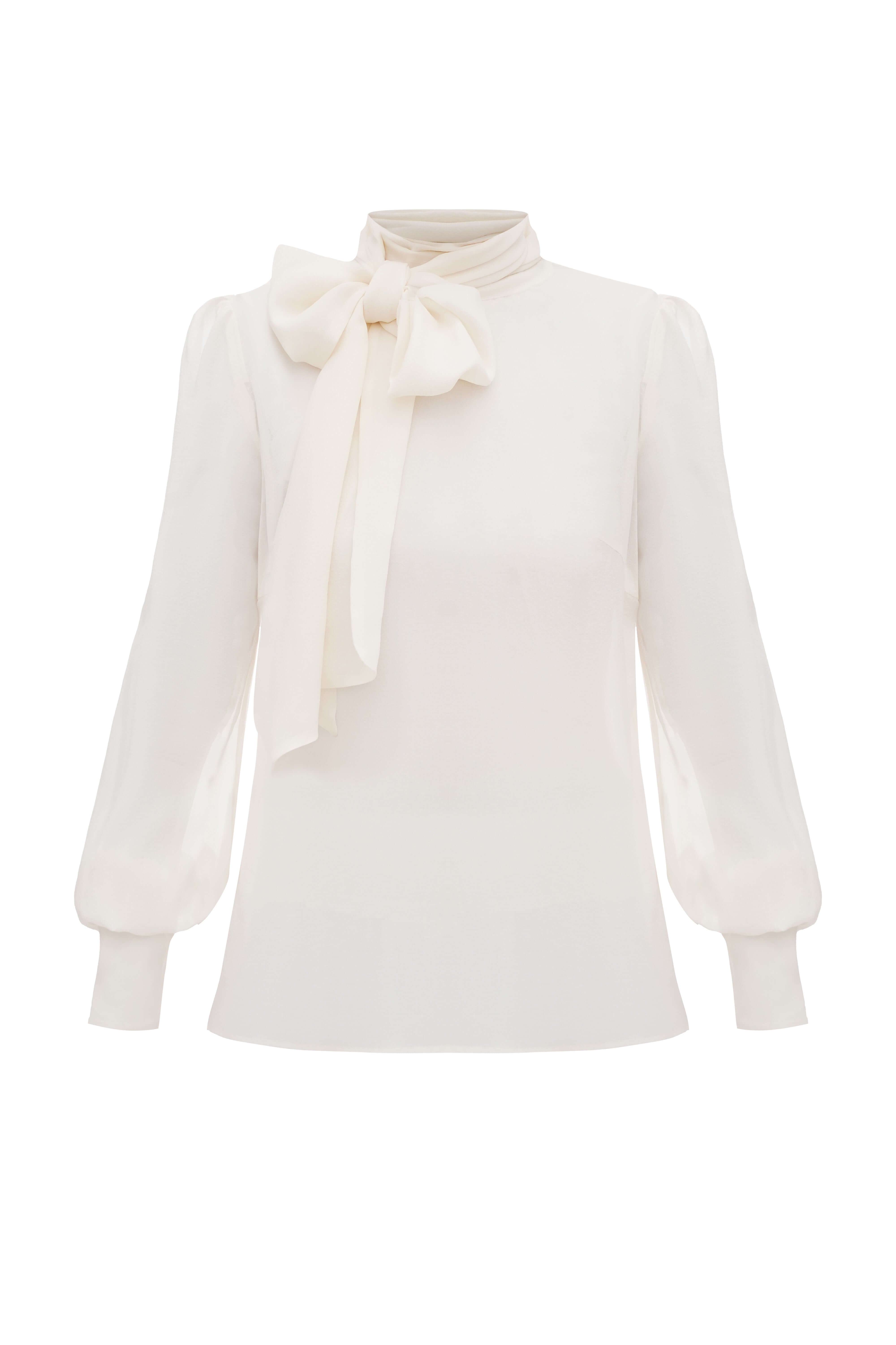 Blouse with a bow, milky