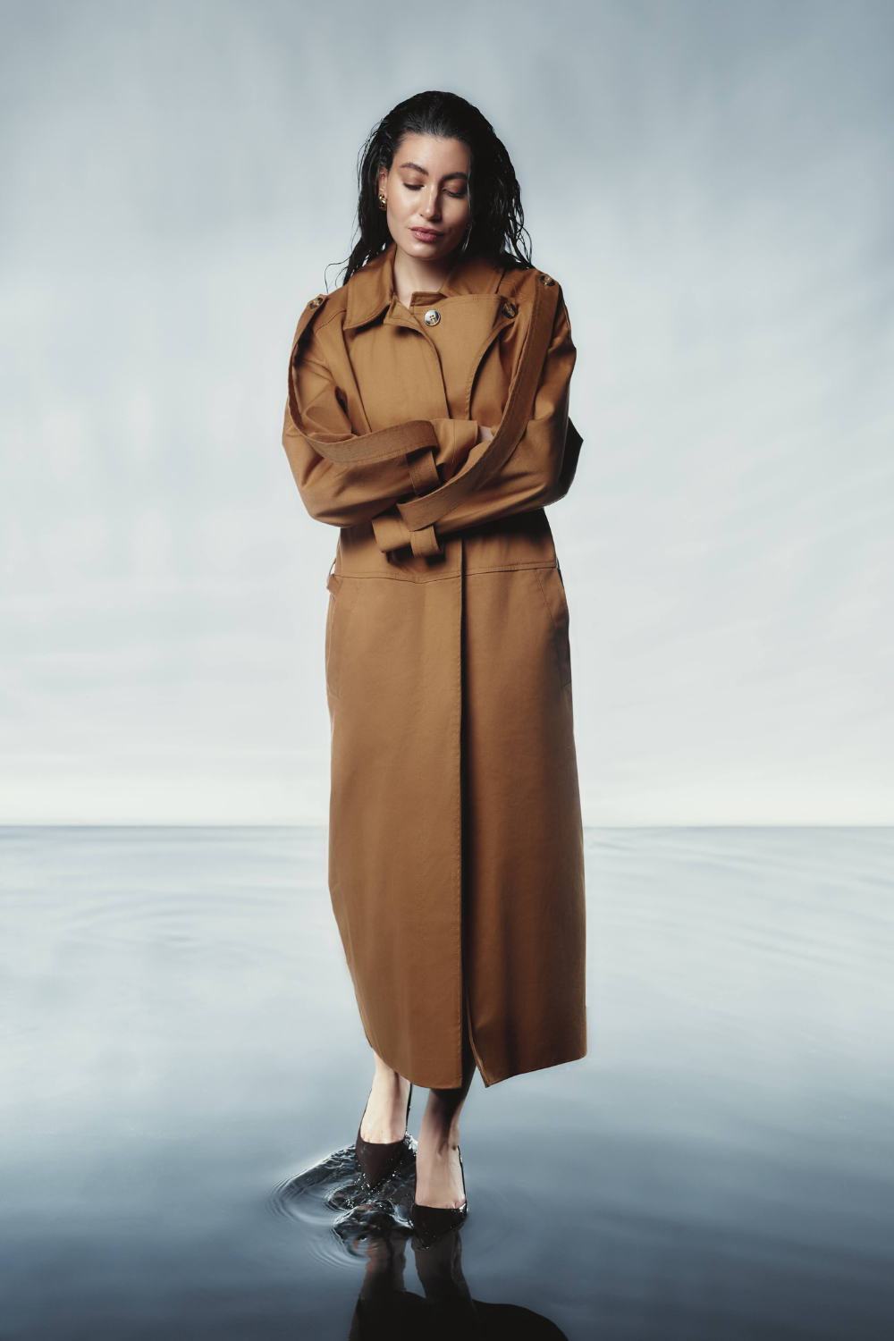 The trench coat is brown