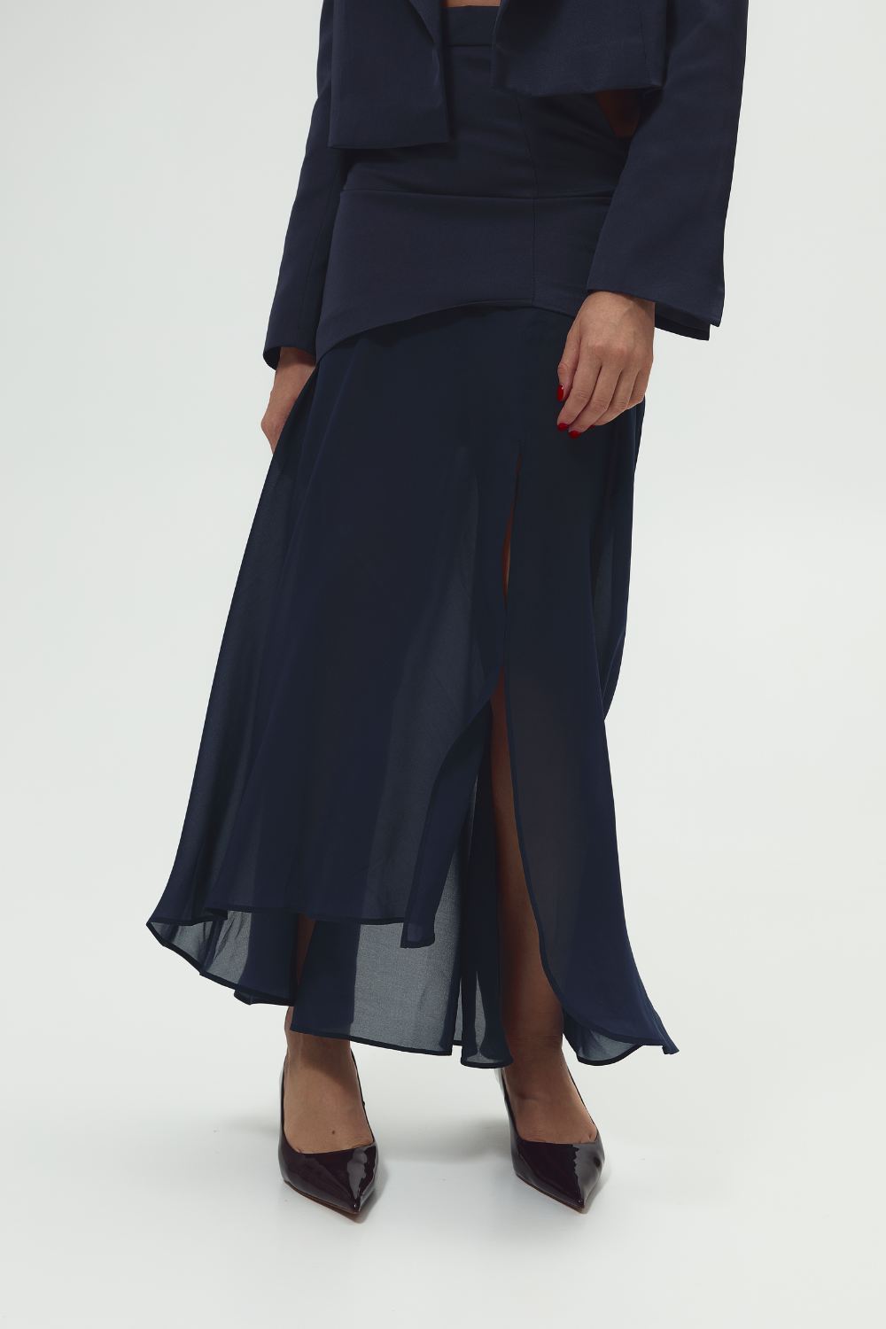 Long transparent blue skirt