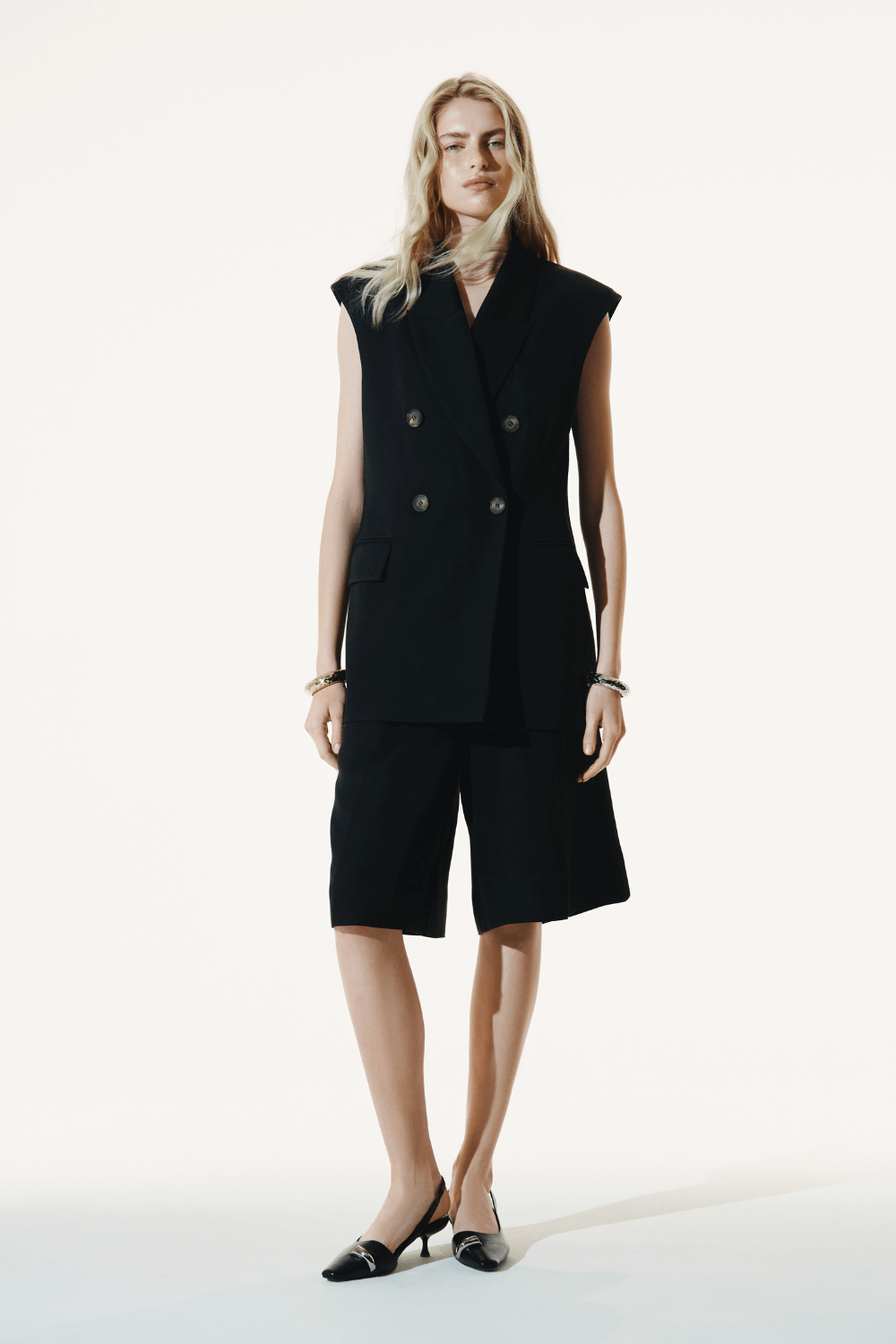 Black linen suit - vest and Bermuda shorts
