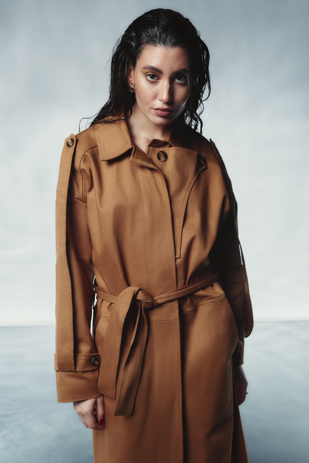 The trench coat is brown