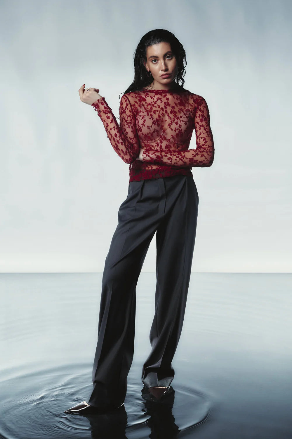 Gray straight trousers