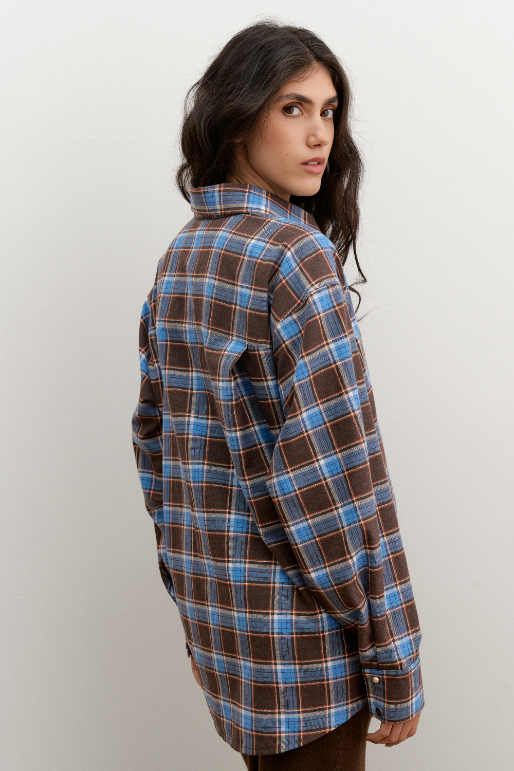 БЛАКИТНО-КОРИЧНЕВА фланелева сорочка Oversize