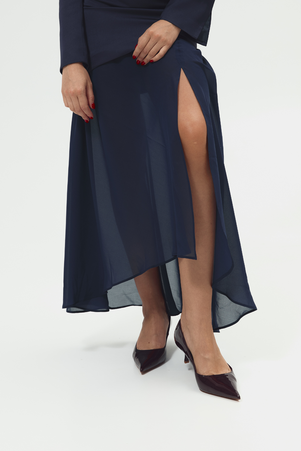 Long transparent blue skirt