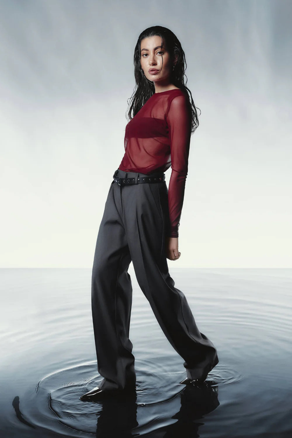 Gray straight trousers