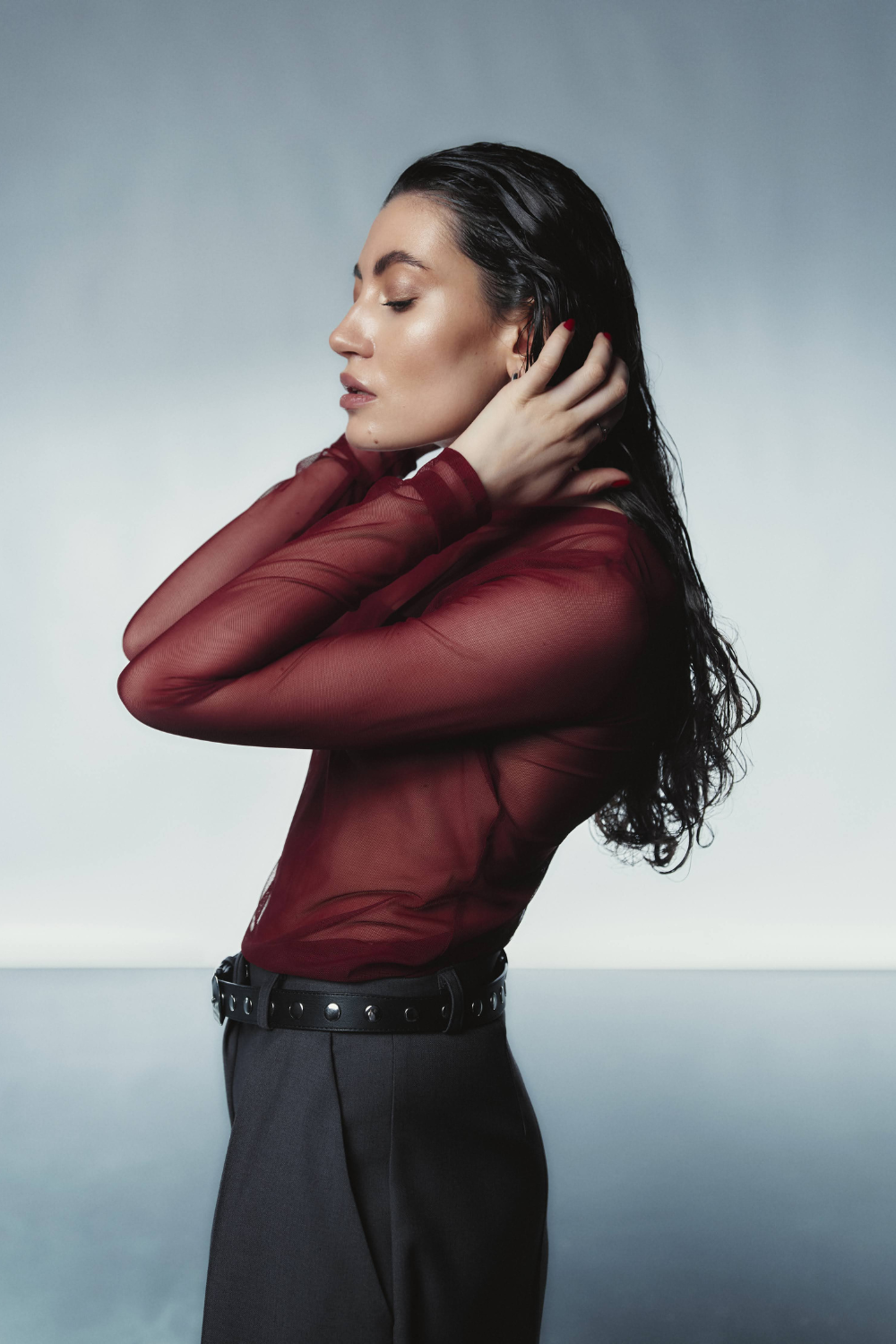 Burgundy longsleeve mesh