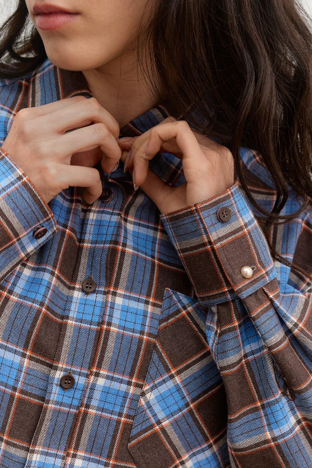 БЛАКИТНО-КОРИЧНЕВА фланелева сорочка Oversize