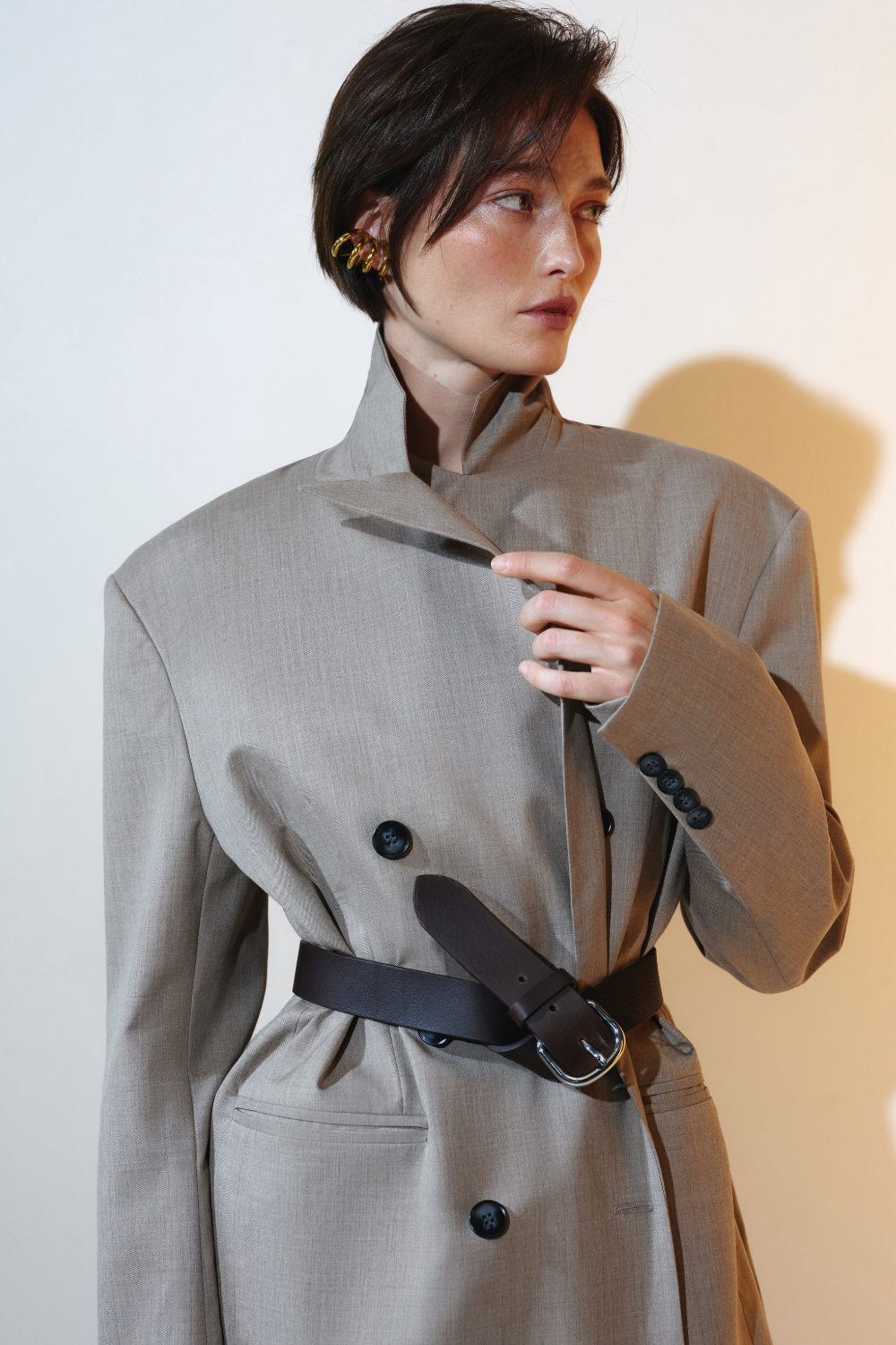 Beige double-breasted cashmere jacket