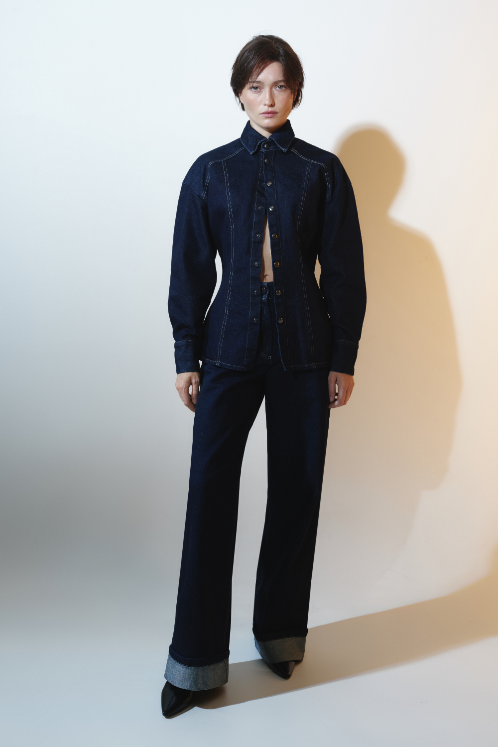 Navy blue denim suit