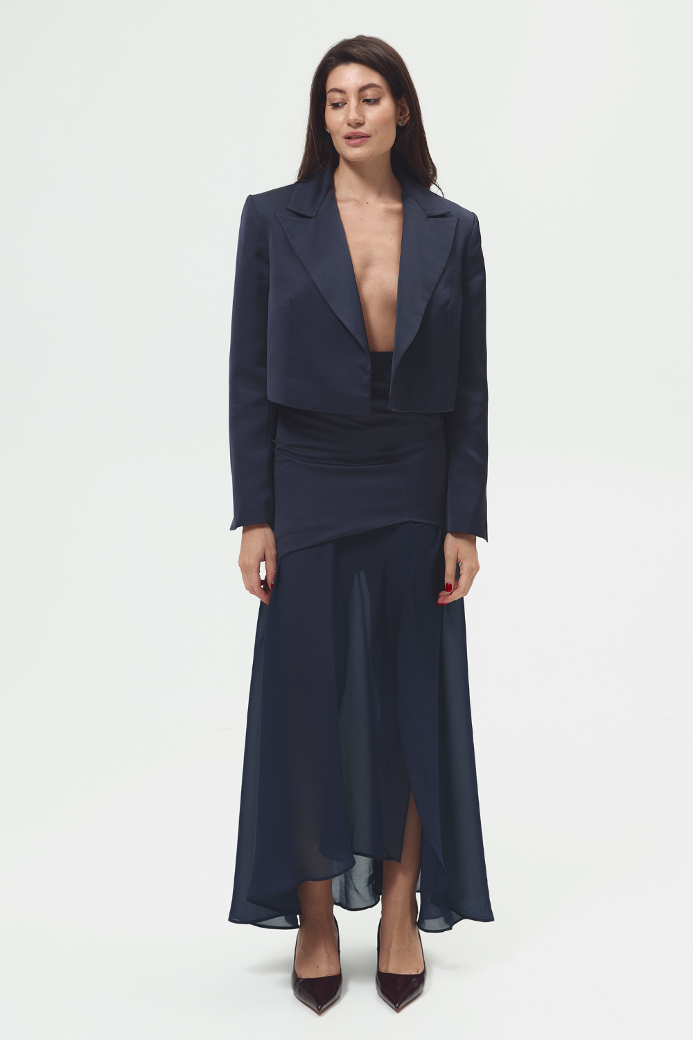 Long transparent blue skirt