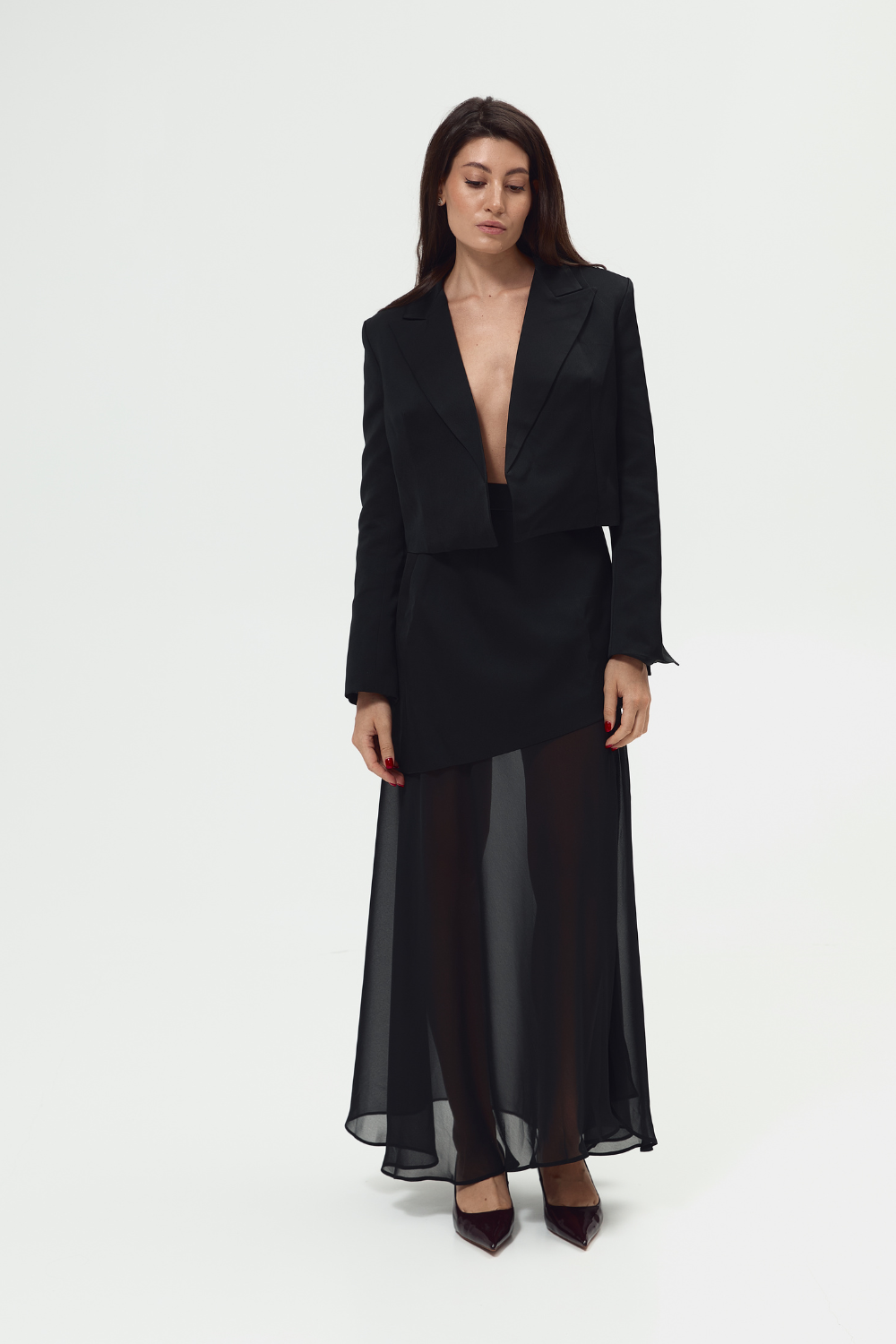 Long transparent black skirt