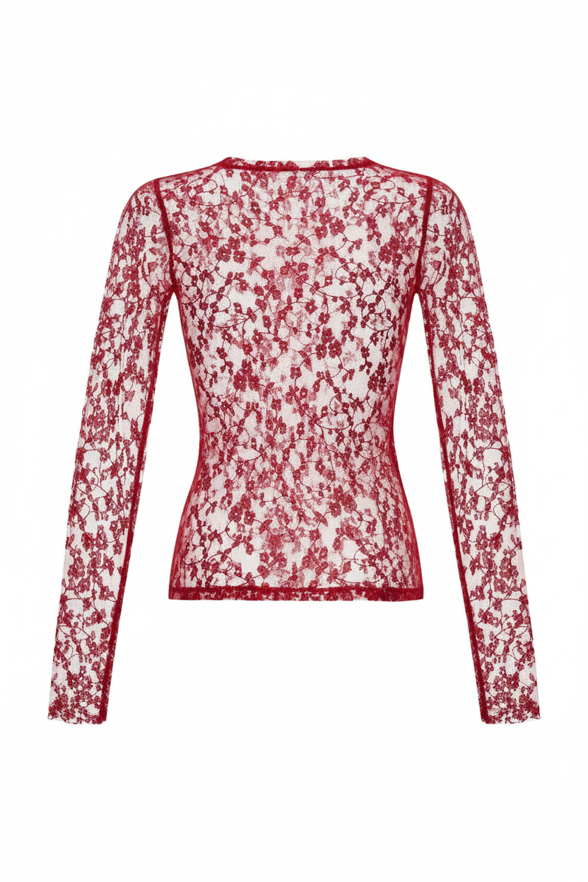 Червоний мереживний лонгслів